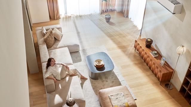 Residential Air Conditioner S3nm091l1ca 2025 White Jpg Lifestyle A08 With Wind